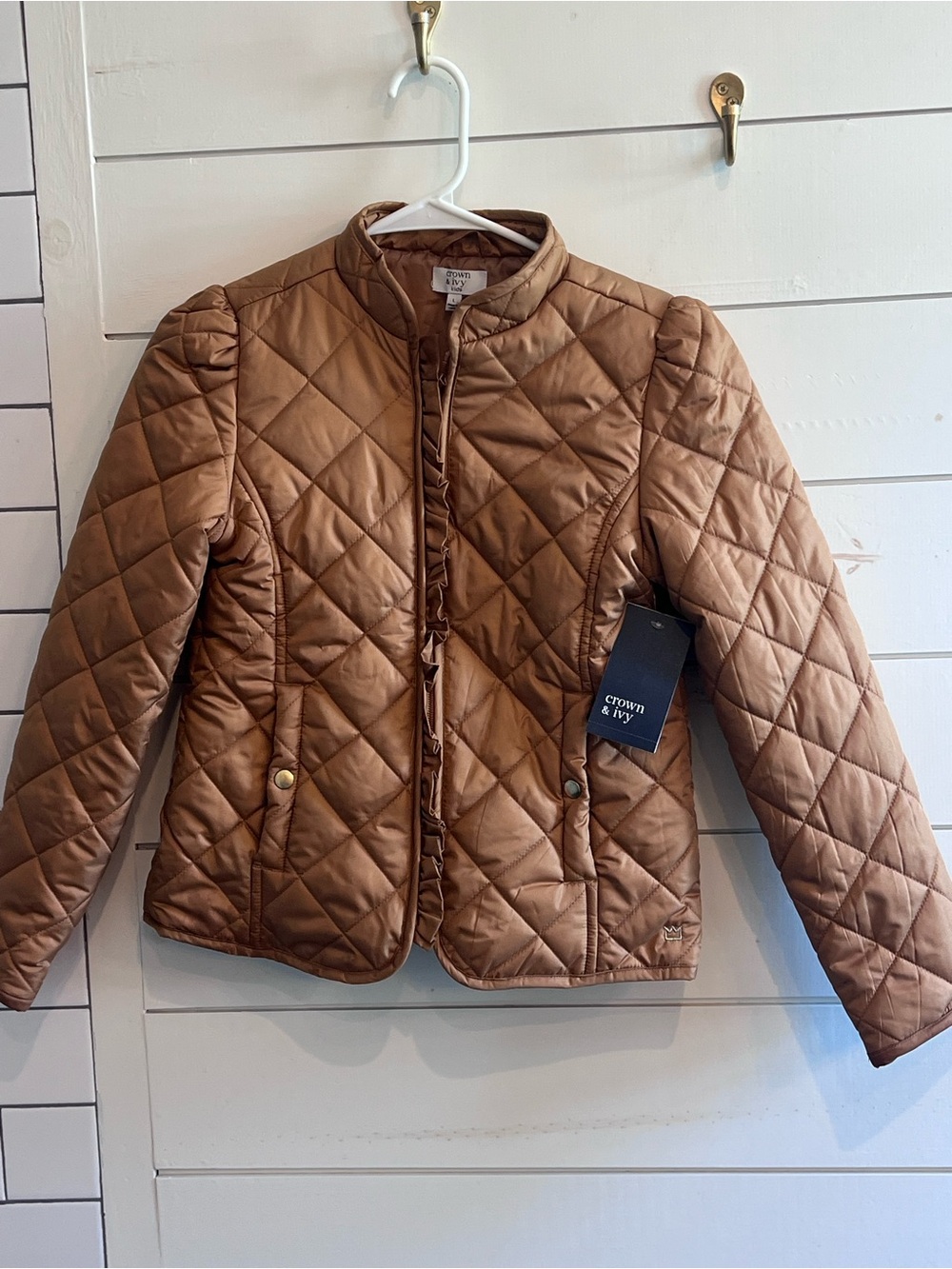 Girls crown & ivy Quilted Tan/Brown Puffer Jacket NWT